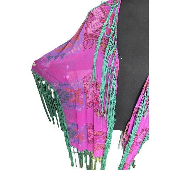 Antica Sartoria Purple Boho Aztec Pattern Duster Cardigan Size XL-Boho, Ethereal - Picture 3 of 8